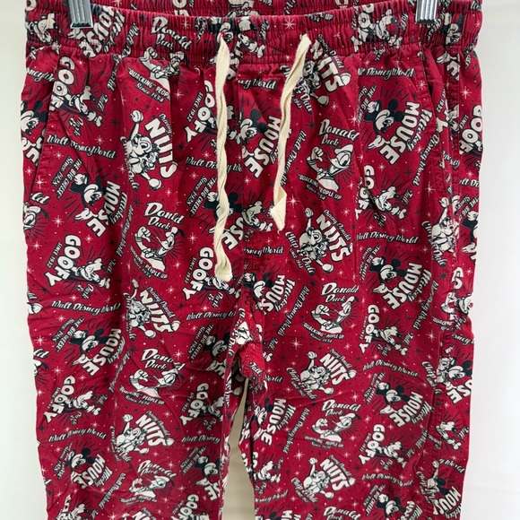 Disney Parks Mickey Mouse Donald Duck Goofy Lounge Pants Red Cotton Drawstring S - Picture 3 of 8